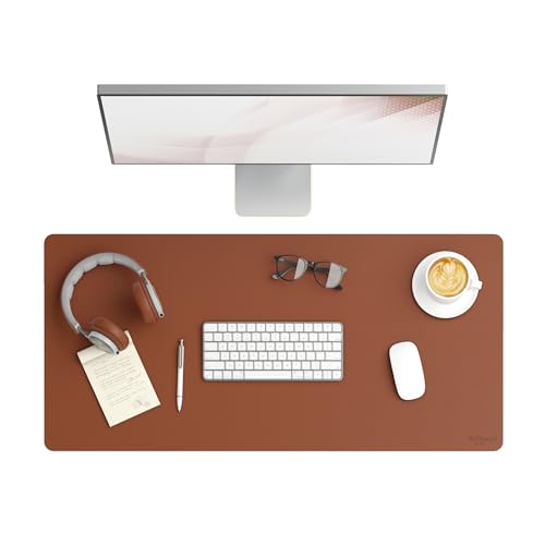 Smead Desk Pad, Vegan Leather Desk Mat with Non-Slip Faux Suede Backing, Perfect Desk Organizer for Office Decor, 36” x 17” Large, Saddle (64827) - color: Brown, size: 17" x 36"