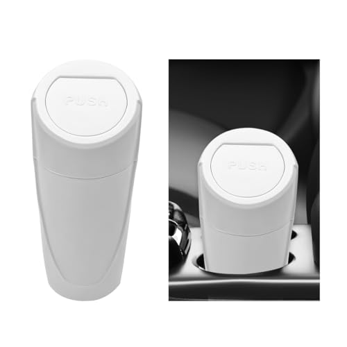 Car Trash Can Bin with Lid, Mini Vehicle Cup Holder Organizer Leakproof Garbage Bin, Waterproof Cup Type Trash Can Multi-Function Storage Container for RV Home Office (White) - color: White