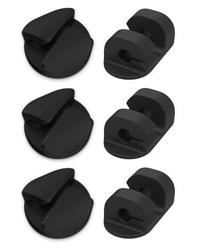 Scosche CMAA2R-6PKRP 6 Pack Adhesive Cable Management Clip Kit in Two Styles, Cord Organizer, Wire Holder for Desk, Nightstand, Phone Charger, Computer, Home, Office, Car, Black - style: 3 Oblong & 3 Round