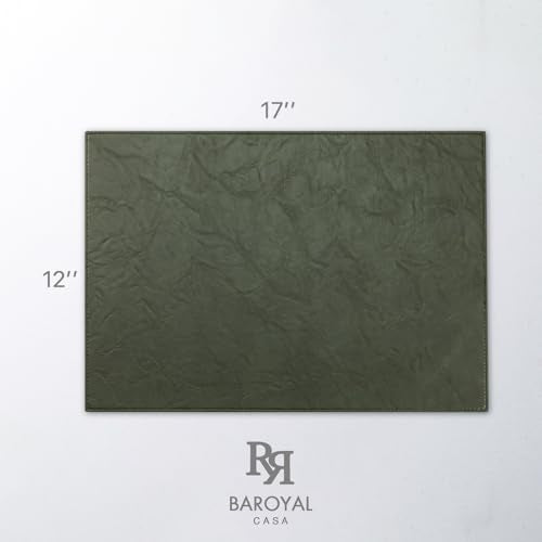 Baroyal Faux Leather Placemats Set of 6 Vinyl Washable Wipeable Table Mats for Kitchen Dining Table Heat Resistant Waterproof Indoor/Outdoor Placemats Non-Slip Easy Clean Place Mats (Olive Green) - color: B-olive Green