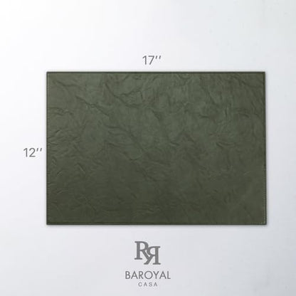 Baroyal Faux Leather Placemats Set of 6 Vinyl Washable Wipeable Table Mats for Kitchen Dining Table Heat Resistant Waterproof Indoor/Outdoor Placemats Non-Slip Easy Clean Place Mats (Olive Green) - color: B-olive Green