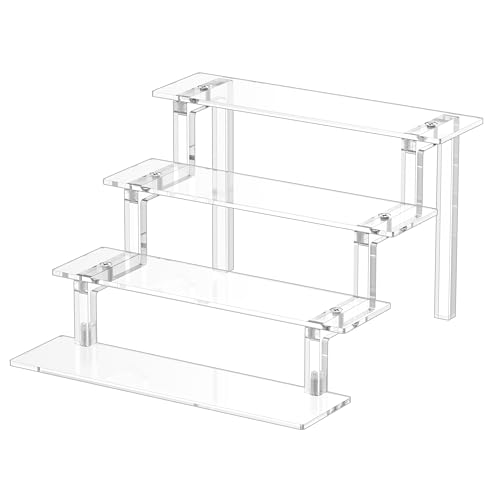WINKINE Acrylic Display Stand Riser, Perfume Stand Organizer 4 Tier, Holder Shelves Compatible with Funko POP Figures, Cologne Organizer for Men, Acrylic Risers for Display, Clear Bedroom Shelf Holder