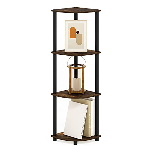 Furinno TURN-N-TUBE Corner Shelf, 4-Tier Corner Bookshelf, Display Storage Shelves with Open Shelves, for Organization and Storage, Living Room, Home Office, Garage, Amber Pine - color: Amber Pine/Black, size: 4-Tier Round Tube