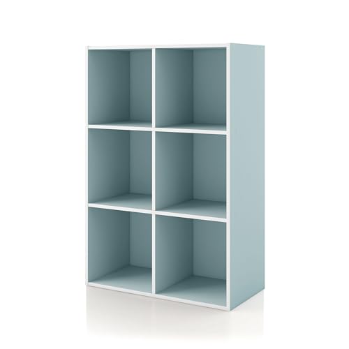 Homes: Inside + Out Apexa 6-Cube Storage Organizer Shelves, Stackable Wood Bookcase Fits Cubby Bins for Organization, Dorm Teen Room Decor & Home Office, Light Blue - color: Light Blue, size: 6-cube