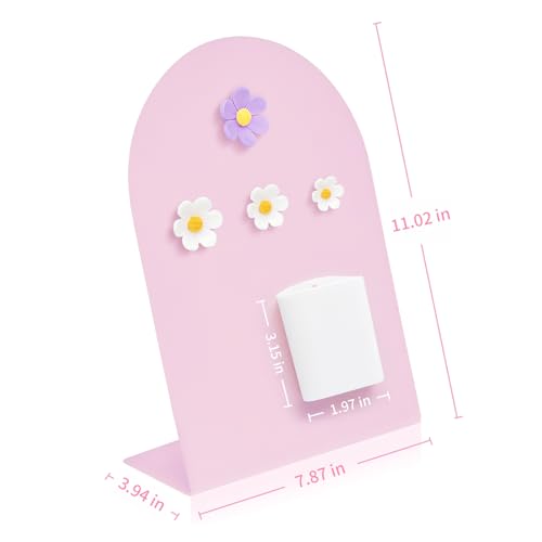 Desk Magnetic Message Board, Metal Bulletin/Memo Board with Magnetic Pen Holder and Flower Pins with Stand, Souvenir/Photo Display Board for Home, Office, Dormitory, Apartment, 8 * 11Inch (Pink) - color: Pink