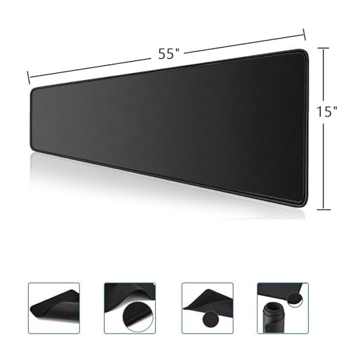 [55" x 15"] Extra-Large Mouse Pads, Gaming mat - Enhance Gaming Experience with The Massive Battle mat, Waterproof, Easy-Clean, and Lint-Free, Desk mat Perfect for PC Game Tables (Black, 2XL) - size: 55L x 15W inches