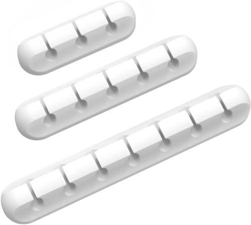 INCHOR Cord/Cable Organizer White Cord Holder, Wire Organizer USB Cable Management Cord Keeper, 3 Packs Cable Clips for Car Home and Office (7, 5, 3 Slots) - color: White