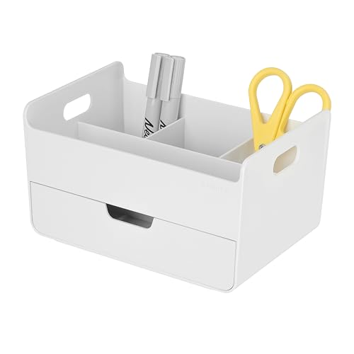 BLUE GINKGO Portable Desk Organizer – Compact 3 Compartment, Half-drawer Storage – Pen Holder, Stationery Desktop Organizer for Office, Makeup, Crafts (Made in Korea, White) - color: WHITE, size: Portable