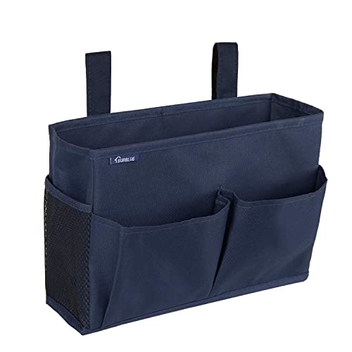 Surblue Bedside Caddy Hanging Organizer Storage Bag Pocket for Bunk, Hospital, College Dorm Rooms, Baby Bed Rails, Camp - 4 Pockets, 2 Hooks (Blue) - color: Blue, size: Small