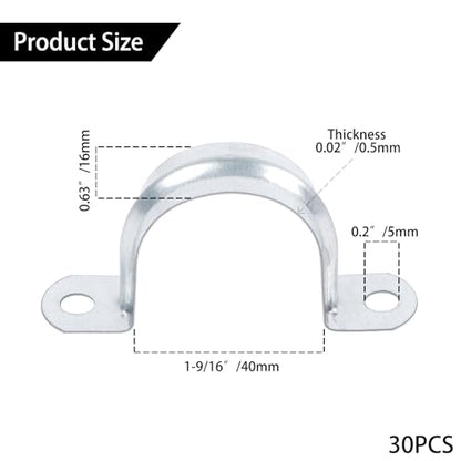 30 PCS 1-9/16 Inch Reinforced Rigid Pipe Strap, 2 Holes U Bracket Cable Clamp Hanger, Zinc Coated Tension Tube Clip, Conduits Strap Clamps for Pipe Fixing on Various Surfaces, 30 PCS(40 mm) - size: 1-9/16Inch(40mm) 30PCS