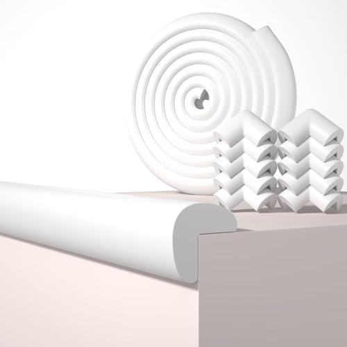 16.4FT L-Shape Baby Corner Protector Guards, Pre-Taped, 0.47''Thick | Edge Safety Bumpers for Furniture & Sharp Table Corners, with 10 Corners, Waterproof Soft Foam Adhesive Guard Cushion, White - color: White, size: 0.47''Th (16.4ft)