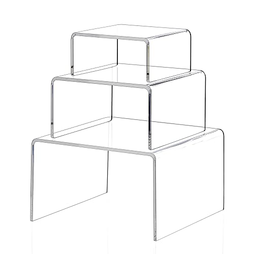 Jusalpha 6 -Piece Strong Clear Acrylic Rectangular Riser for Retail, Shelf Showcase Fixtures for Jewelry, Display Stand for Amiibo Funko POP Figures, Cupcakes, Food Display 5'' 4'' 3''(2)… - size: Large, 2 Sets