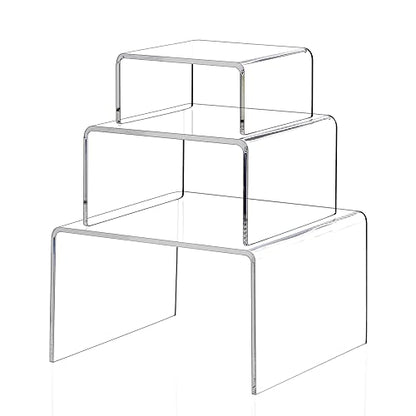 Jusalpha 6 -Piece Strong Clear Acrylic Rectangular Riser for Retail, Shelf Showcase Fixtures for Jewelry, Display Stand for Amiibo Funko POP Figures, Cupcakes, Food Display 5'' 4'' 3''(2)… - size: Large, 2 Sets