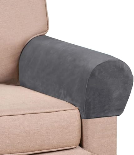 Soft Sofa Armrest Covers, Skin-Friendly Stretch Polyester Armrest Covers, Comfortable Scratch Resistant Sofa Armrest Cover for Square Armrest/Curved Armrest/Reclining Armrest, One Pair,Grey - color: Grey