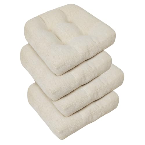 downluxe Chair Cushions for Dining Chairs 4 Pack, Tufted Indoor Chair Pads with Non-Slip Bottom, U-Shaped Kitchen Chair Cushions, 17"x17"x4", Beige - color: Beige, size: 17"x17"x4"(4 Pack)