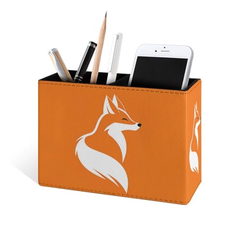 Famame Simple Shape Fox Pencil Holder for Desk, Leather Desktop Container Pen Cup Storage Study Table Pen Organizer Makeup Brush Holder for Classroom Office Home - color: Simple Fox