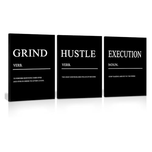 ZHIYANGY Inspirational Wall Art,Grind Hustle Execution Motivational Wall Decor Encouraging Canvas Posters Inspirational Quotes Poster for Office Workplace - color: 3P-GHE, size: 24 x 36 inch x 3pcs