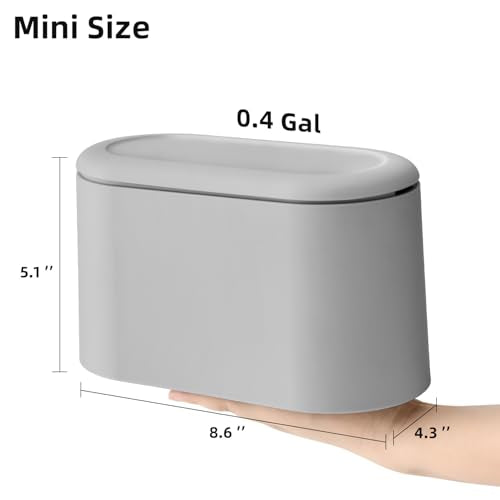 SUBEKYU 0.5 Gal Mini Countertop Trash Can with Lid for Desktop, Small Garbage Can for Office, Tiny Wastebasket, Plastic, Light Grey - color: Light Grey 0.5 Gal with Lid