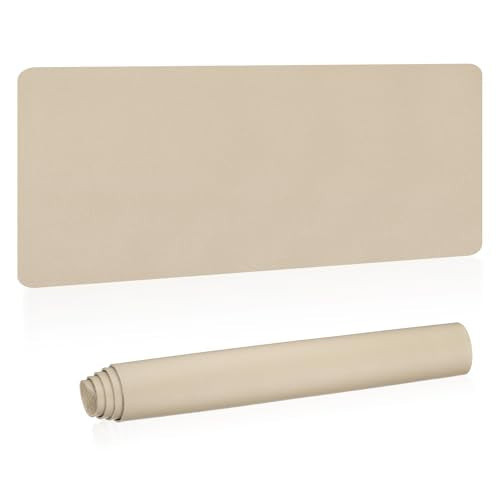 Patikil Desk Mat, 48x17 Pu Leather, Waterproof Non-Slip, Dual Sided for Office/Home, Khaki - color: Khaki, size: 48"x17"