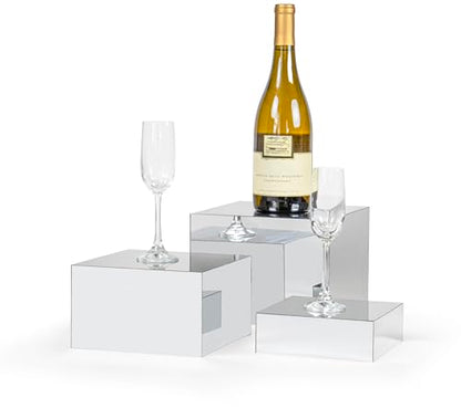 Red Co. Set of 3 Glossy Silver Acrylic Cube Display Nesting Risers with Hollow Bottoms - color: Silver, size: 6",7",8" - 1 Pack