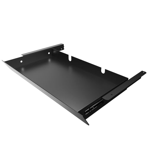 Large Under Desk Mounted Sliding Drawer with 2 Cable Hole and 60 Degree Tilt Panel to Pull Out, 22.4'' Long & 9.2'' deep Large Storage Organizer for Sit Stand Workstation - color: Black, size: L