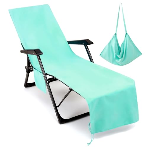 VOCOOL Microfiber Beach Chair Towel Lounge Chair Cover Soft and Quick Dry | Pool Chair Cover with Side Pockets, Chaise Lounge Towels Cover, for Holidays Sunbathing Beach Hotel Garden, Green, 85" x 30" - color: Green