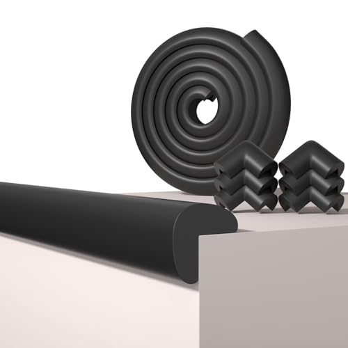 6.56FT L-Shape Baby Corner Protector Guards, Pre-Taped, 0.47''Thick | Edge Safety Bumpers for Furniture & Sharp Table Corners, with 6 Corners, Waterproof Soft Foam Adhesive Guard Cushion, Black - color: Black, size: 0.47''Th (6.56ft)