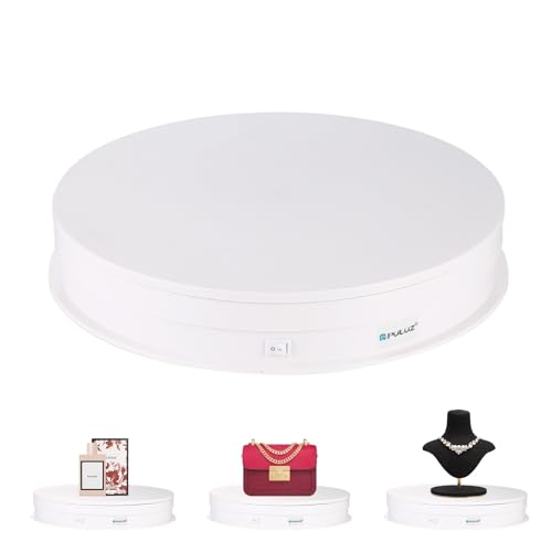 PULUZ 360 Degree Photography Turntable Rotating Display Stand, 11.2in(28cm) Diameter 360 Degree Turntable Display Stand for Photography Video Shooting Props Jewelry, Max Load 44Lb (White) - size: 11.3inch/White