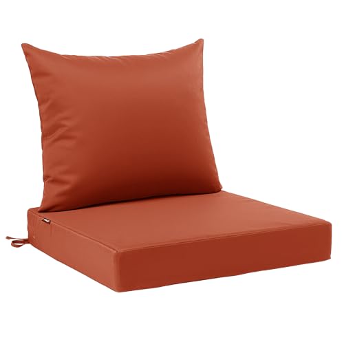Favoyard Outdoor Seat Cushion Set 19 x 19 Inch Waterproof & Fade Resistant Patio Furniture Cushions with Removable Cover Deep Seat & Back Cushion with Tie Straps for Chair Sofa Couch - color: Spice, size: 19 x 19 Inch