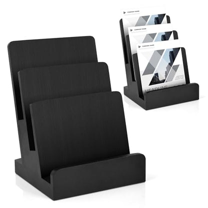 6 x 9 Wood Brochure Holder 3 Tier Pamphlet Display Stand Black Brochure Display Stand Postcard Holder Flyer Holder Magazine Rack Literature Stand Book Display for Desk Booklets Menu (1)