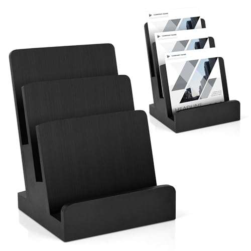 6 x 9 Wood Brochure Holder 3 Tier Pamphlet Display Stand Black Brochure Display Stand Postcard Holder Flyer Holder Magazine Rack Literature Stand Book Display for Desk Booklets Menu (1)