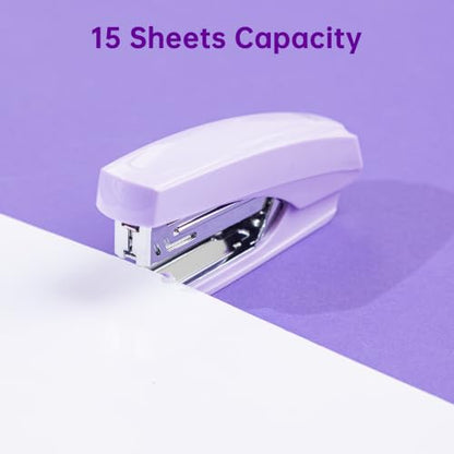 deli Office Supplies Set, Purple Desk Accessory Organizer Kit, Stapler Set, Rotating Multi-Functional Pen Holder, Tape Dispenser, Pens, Binder Clips, Sharpener, Scissor, Eraser, Purple Office Supplies - color: Purple