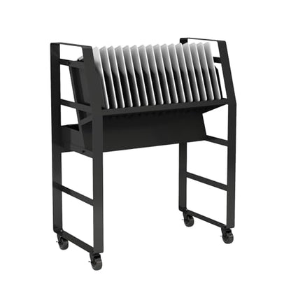 Black Mobile Open Storage Cart with Wheels and 16 Devices for iPads,Chromebooks & Laptop Computers,Removable Dividers,Office,Surge Protection Station Rack