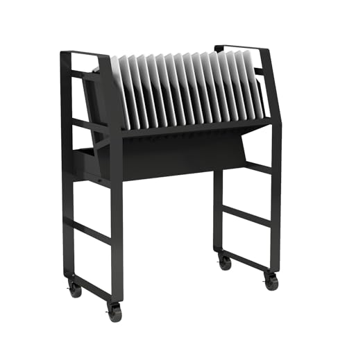 Black Mobile Open Storage Cart with Wheels and 16 Devices for iPads,Chromebooks & Laptop Computers,Removable Dividers,Office,Surge Protection Station Rack