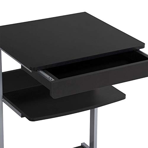 Yaheetech Mobile Computer Desk Cart, Small Rolling Laptop Desk PC Table Workstation with Drawer and Printer Shelf, Writing Desk Table for Small Space/Home Office - color: Black