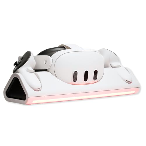 Tilted Nation Charging Dock - Fast Magnetic Charging with Rechargeable Controller Batteries - 3 Docking Station - 12 RGB Modes - VR 3 Accessories for Organization