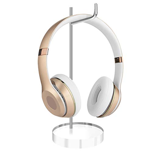 GEEKRIA Headphone Stand with Clear Acrylic Base, Steel Support Rod and Easy Assembly, Desktop Headset Holder for AirPods Max, Sony WH-1000XM Series and Other Over-Ear Headphones