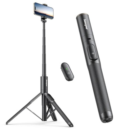 Sensyne 60" Phone Tripod - Selfie Stick, Lightweight All in One Phone Tripod Integrated with Wireless Remote Compatible with All Cell Phones for Selfie/Video Recording/Photo/Live Stream/Vlog（Black） - size: 60in