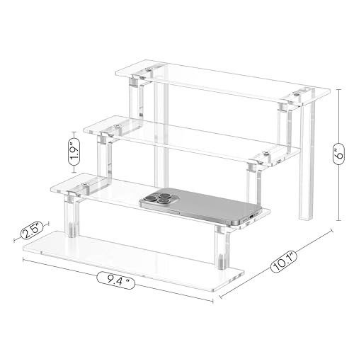 WINKINE Acrylic Display Stand Riser, Perfume Stand Organizer 4 Tier, Holder Shelves Compatible with Funko POP Figures, Cologne Organizer for Men, Acrylic Risers for Display, Clear Bedroom Shelf Holder
