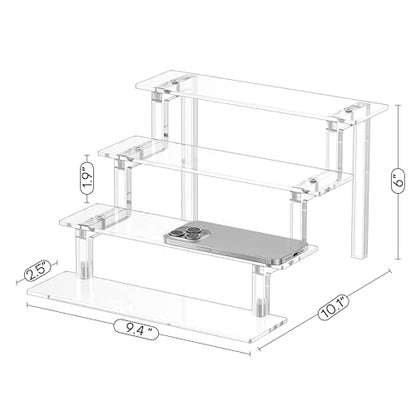 WINKINE Acrylic Display Stand Riser, Perfume Stand Organizer 4 Tier, Holder Shelves Compatible with Funko POP Figures, Cologne Organizer for Men, Acrylic Risers for Display, Clear Bedroom Shelf Holder
