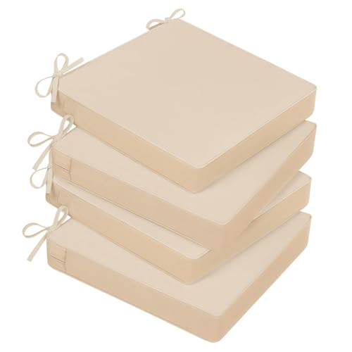 Basic Beyond Outdoor Chair Cushions for Patio Furniture, Waterproof Outdoor Seat Cushions Set of 4 19 x 19, Patio Chair Cushions Set of 4 with Ties and Handle, Beige White - color: Beige, size: 19x19x3