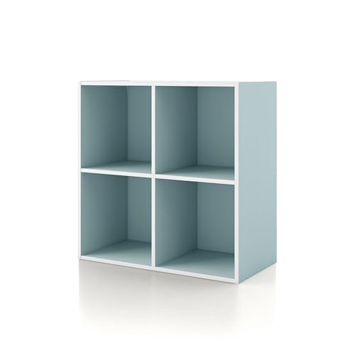 Homes: Inside + Out Apexa 4-Cube Storage Organizer Shelves, Stackable Wood Bookcase Fits Cubby Bins for Organization, Dorm Teen Room Decor & Home Office, Light Blue - color: Light Blue, size: 4-cube
