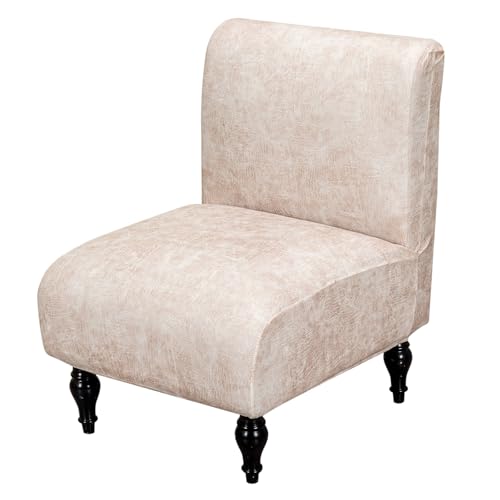 FUANGUI Armless Accent Chair Cover Slipcover, Stretch Spandex Chair Covers for Living Room Removable Washable for Armless Chair Furniture Protector - color: Crackle-beige Pink, size: 1pcs