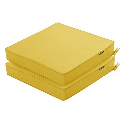 Outdoor Chair Cushions 22 x 22 Inch Water Resistant Patio Chair Cushions with Tie Color Fastness Thick Outdoor Seat Cushion for Garden Lawn Patio Furniture Yellow Set of 2 - color: Yellow, size: 22*22*3 Inch (Square)
