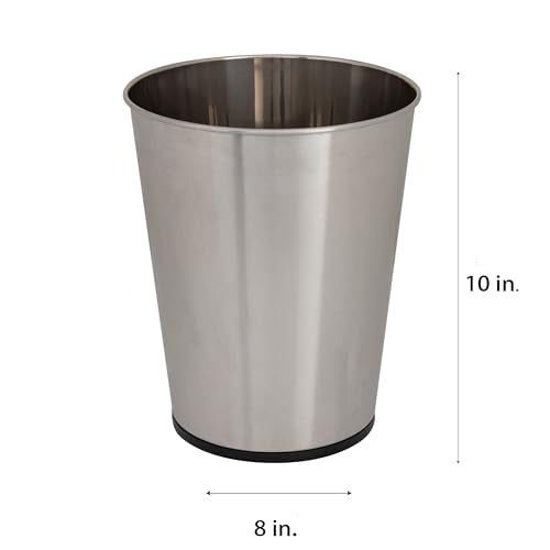 Bath Bliss 5 Liter Small Wastebasket | 2 Pack | Round Open Top | Trash Can | Bathroom | Bedroom | Kitchen | Office | Dorm | Disposal Waste Bin | Garbage | Stainless Steel - color: Stainless Steel, size: 2 Pack