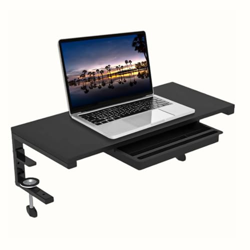 Ergonomic Clamp-On Laptop and Computer Monitor Riser Stand with Drawer, 21.6 x 9.8 inch - Black |Laptop Stand for Desk, Monitor Riser, Desk Organizer, Office Desk Home Workspace - color: Black