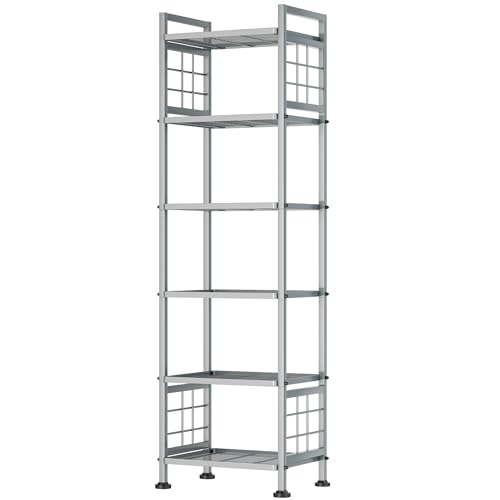 GIOTORENT 6-Wire Standing Storage Shelf, Metal Shelving Unit Pantry Rack for Laundry Kitchen Bathroom Organizer(Silver) - color: Silver, size: 12.7D x 16.9W x 65.1H (6Tier)