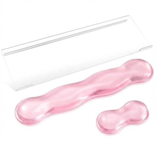 Keyboard Wrist Rest - Gel Wrist Rest for Computer Keyboard and Mouse, Acrylic Clear Keyboard Stand for Desktop, Ergonomic Keyboard Riser with Wrist Rest Support - color: 3pcs Pink Keyboard Riser With Wrist Rest