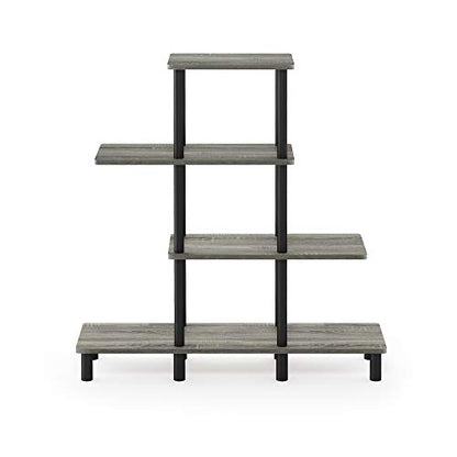 Furinno Turn-N-Tube 4-Tier Design Display Rack, French Oak Grey/Black - color: French Oak/Black, style: 4-Tiers, Ladder