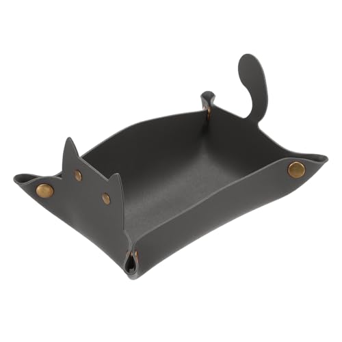 uxcell Leather Valet Tray, Folding Jewelry Tray Organizer Travel Dish Plate Desk Organizer for Women and Men Storage Jewelry Keys Wallet Coin, Dark Gray - color: Dark Gray